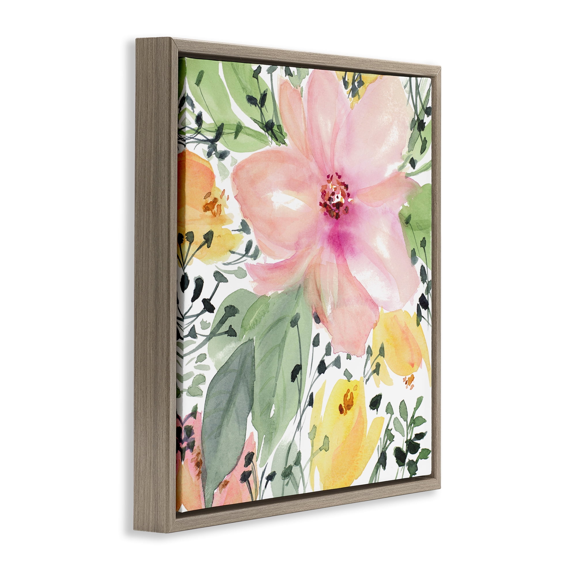 Stupell Industries Birds Eye Floral Botanical & Floral Painting Brown Floater Framed Art Print Wall Art, 25 x 25
