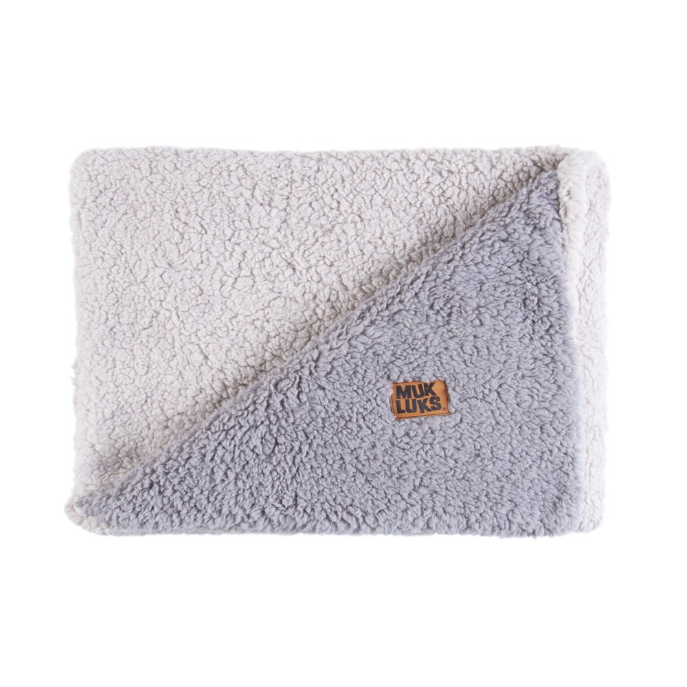Muk Luks Double Sided Sherpa Throw Blanket, Taupe & Grey