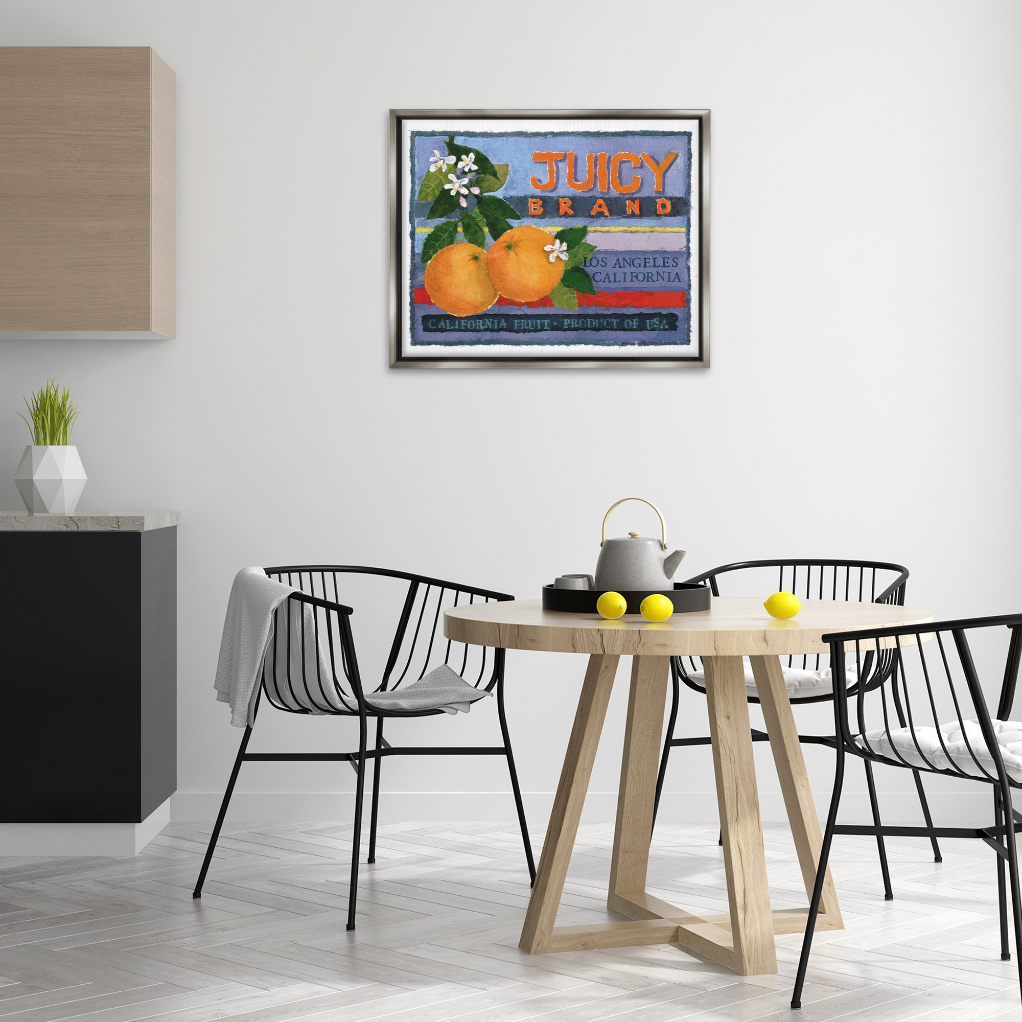 Stupell Industries Juicy Brand Oranges Food & Beverage Painting Gray Floater Framed Art Print Wall Art, 31 x 25