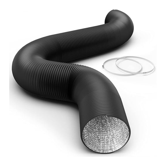 Flexible 12 Inch 25 Feet Aluminum Ducting 4 Layer Protection Dryer Vent Hose for HVAC Heating Cooling Ventilation and Exhaust, 2 Clamps Included, Black