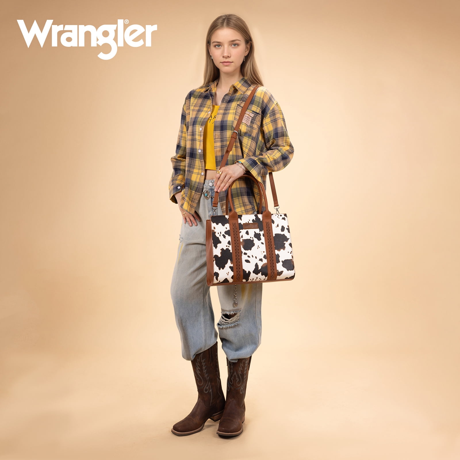 Wrangler Purses for Women Large Work Tote Bags with Strap Vintage Top-Handle Handbags, Cow-Brownk