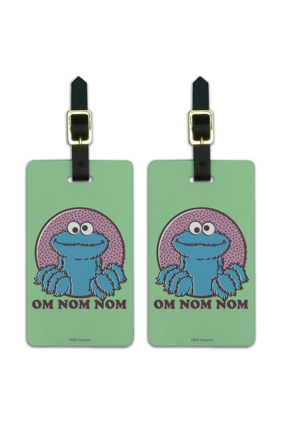 Sesame Street Cookie Monster Om Nom Nom Luggage ID Tags Suitcase Carry-On Cards - Set of 2