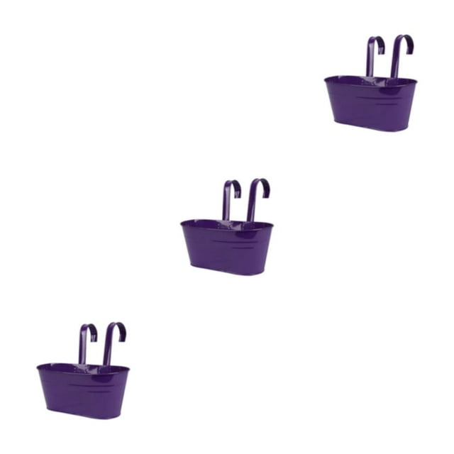 Transemion Multipurpose Hanging Flower Pot With Different Rainbow Colors Detachable Iron Balcony Planters Railing Hanging Purple 3Set
