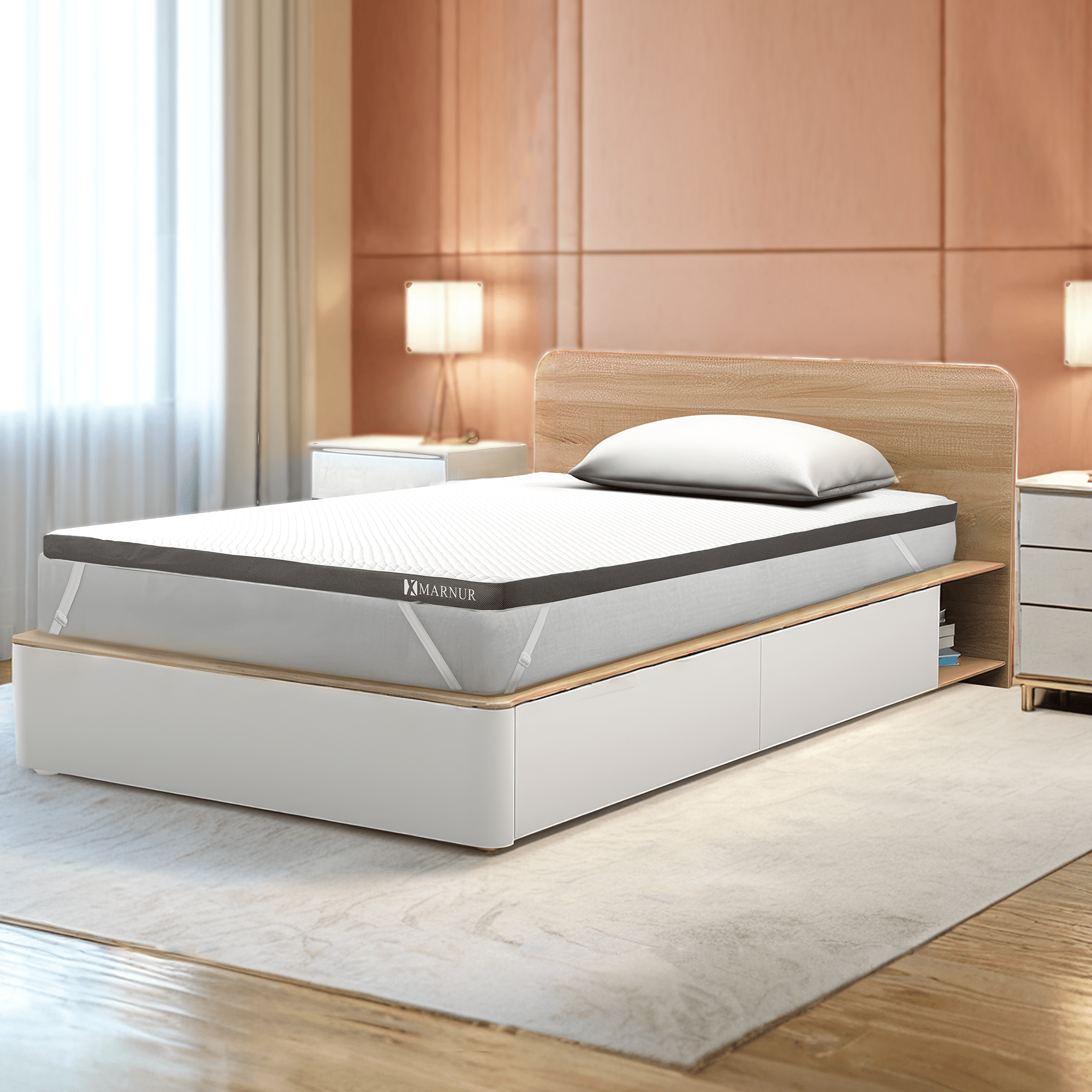 MARNUR 3 Inch Gel Memory Foam Mattress Topper Queen Size, Cooling & Pressure Relief Breathable Cover, CertiPUR-US Certified, 60"×80"
