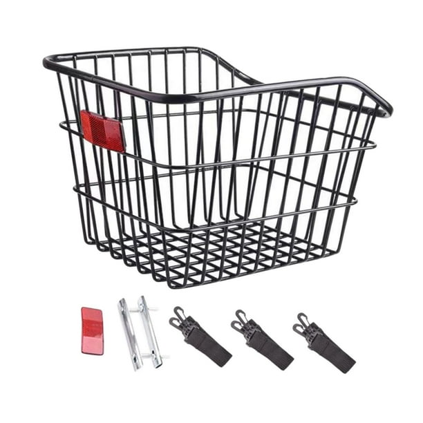Cesta trasera para bicicleta, cesta para portaequipajes de bicicleta de alambre de hierro, portaequipajes portátil para bicicleta, cesta para biciclet Negro sin tapa