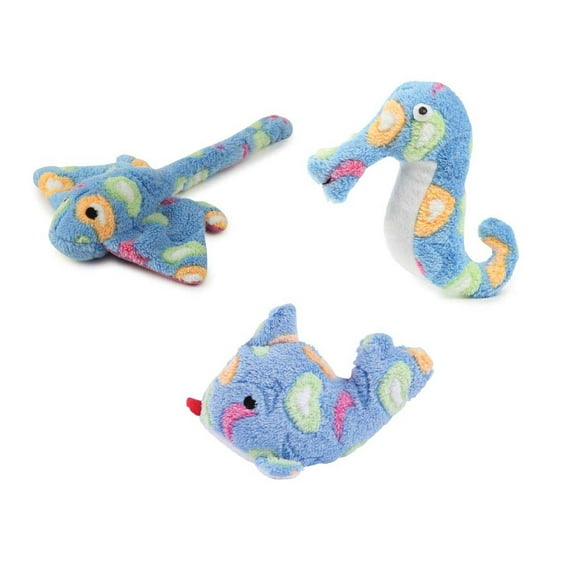 Sea Charmers Dog Toys Ocean Creature Squeak Toy Seahorse Fish Stingray Sets Too (Blue Set of All 3 Toys)