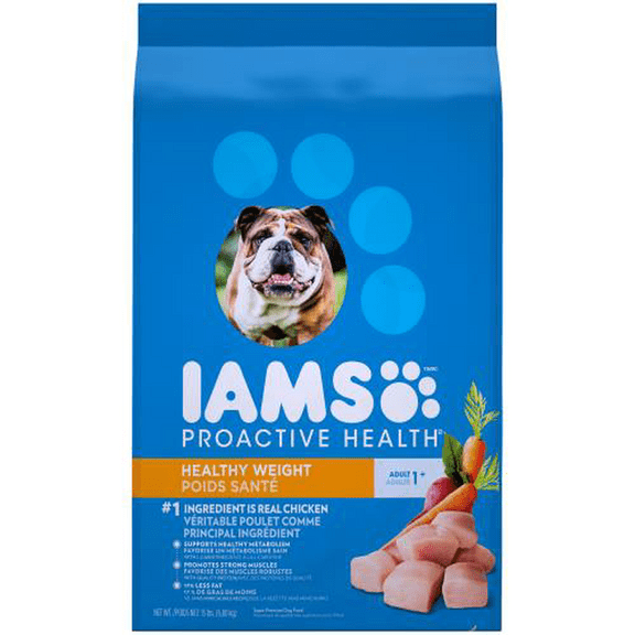 IAMS Proactive Health, Dry Dog Food, Adult Dog Food Dry Recipe for Healthy Weight, with Chicken, 15 lb. Bag (Pack of 6)