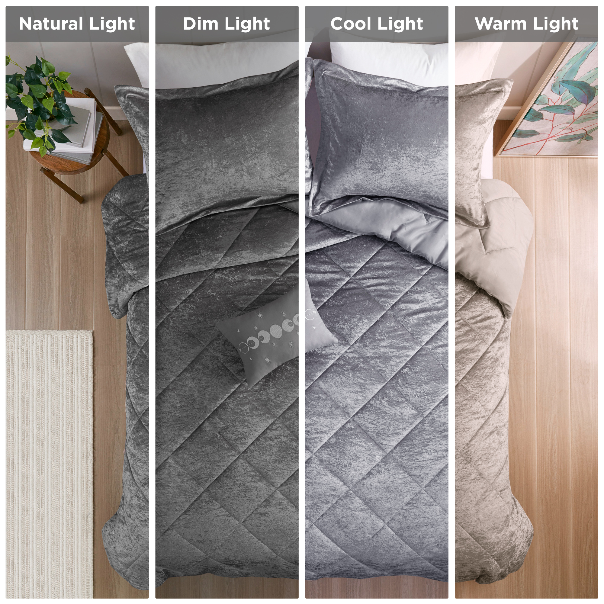 Regency Heights King/Cal King Size Comforter Sets, Velvet Bedding Comforter Set for All Seasons, Grey Bedding Set with Decor Pillow, 4-Piece