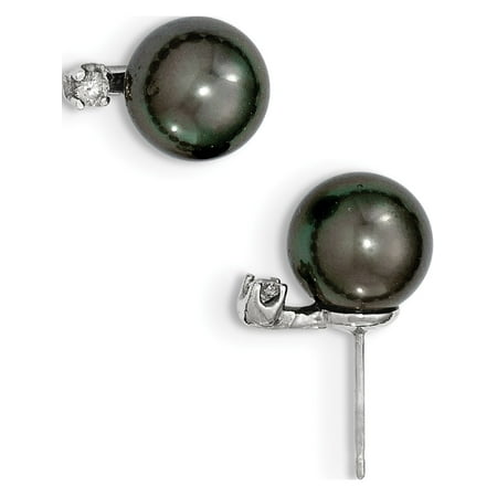 White Gold Diamond Tahitian Pearl Leslies Fine Designer 14k White Gold 14k White Gold 9-10mm Black Tahitian Cultured Pearl Diamond Post Earrings (Length=15) (Width=9 to 10) ()