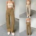 thumbnail image 3 of Button Fly Boyfriend Jeans for Women Mom Baggy Straight Leg Low Rise Cargo Vintage Long Denim Pants, 3 of 4