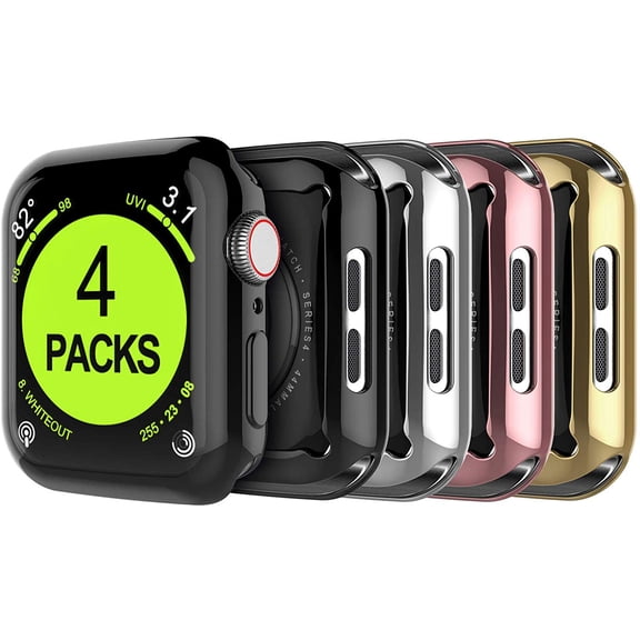Tekcoo for Apple Watch Series 6 SE Series 4 5 [44mm] Case,[4-Pack] Built-in TPU Screen Protector Around Full Body Protective Ultra Thin Bumper Flexible Lightweight Cover For iWatch SE 6 5 4