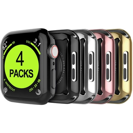 Tekcoo Compatible for Apple Watch Series 4 Series 5 [44mm] Case, [4-Pack] with Built-in TPU Screen Protector - Around Full Body Protective Ultra Thin Bumper Flexible Lightweight Cover for iWatch 5 4