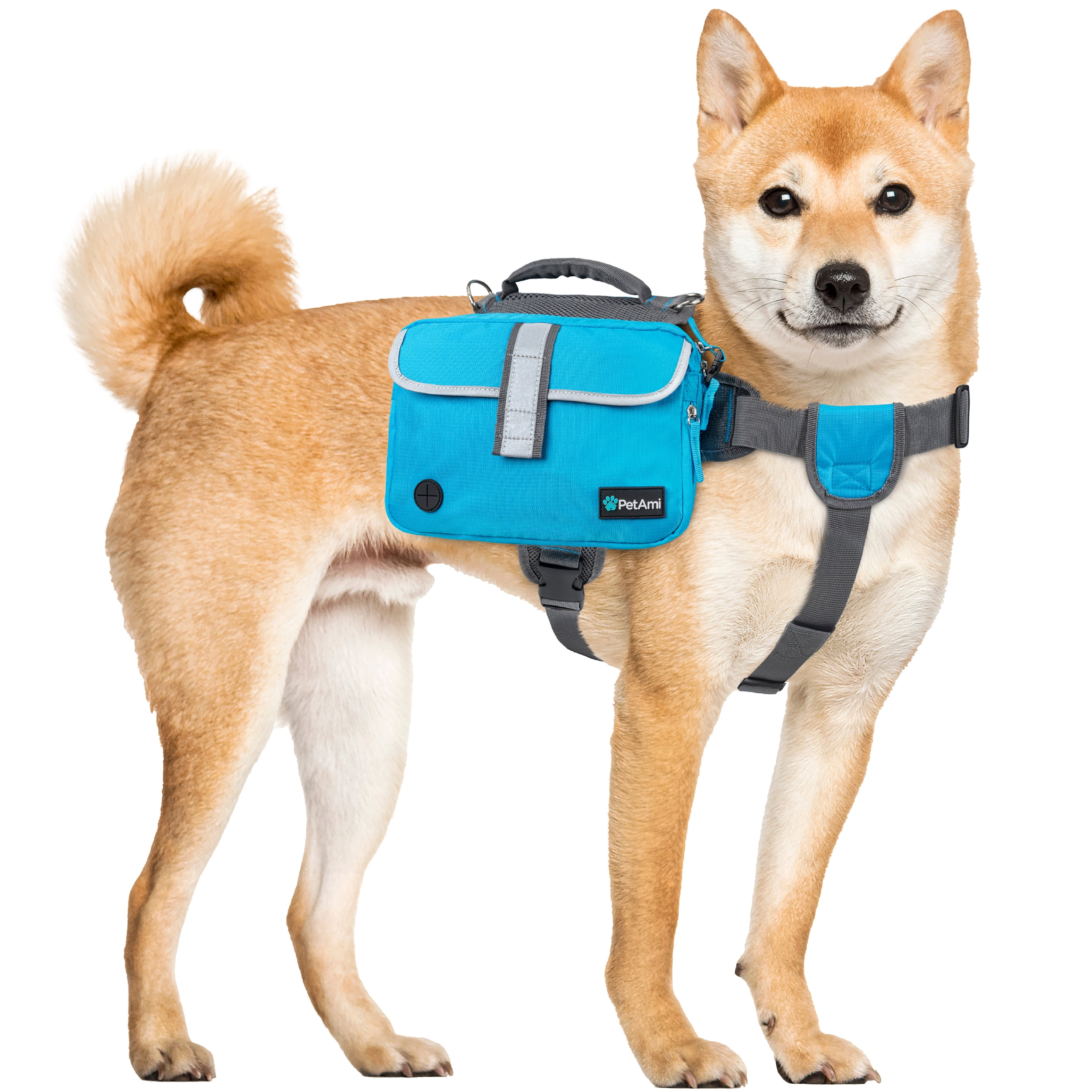 PetAmi Dog Backpack for Medium Large Dogs, Dog Saddle Bag For Dogs to Wear, Harness Saddlebag with Reflective Safety Side Pockets for Hiking, Camping, Vest Dog Pack for Travel (Blue, Large)