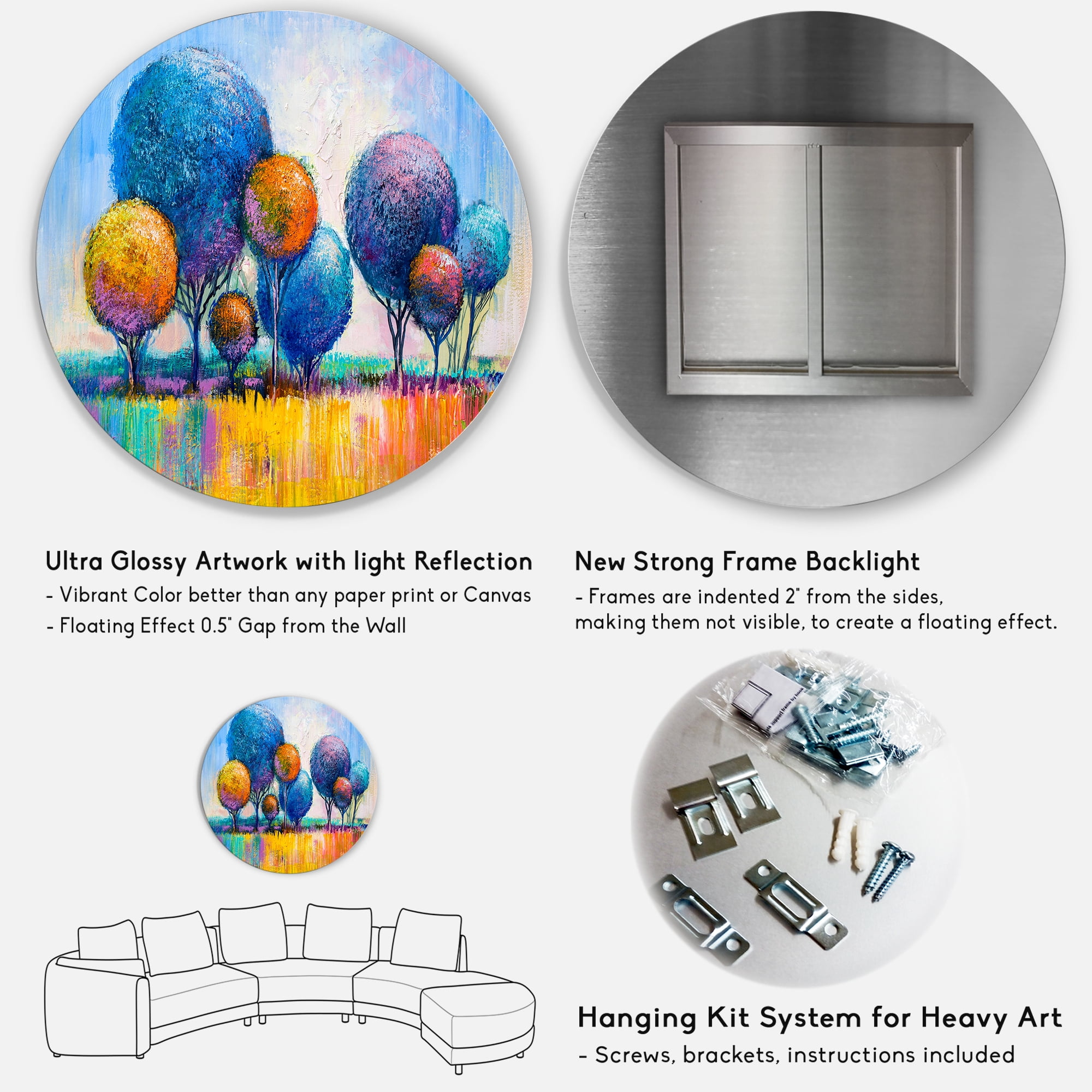 Designart 'Autumn Colorful Fantasy Trees IV' Modern Circle Metal Wall Art 36x36 - Disc of 36