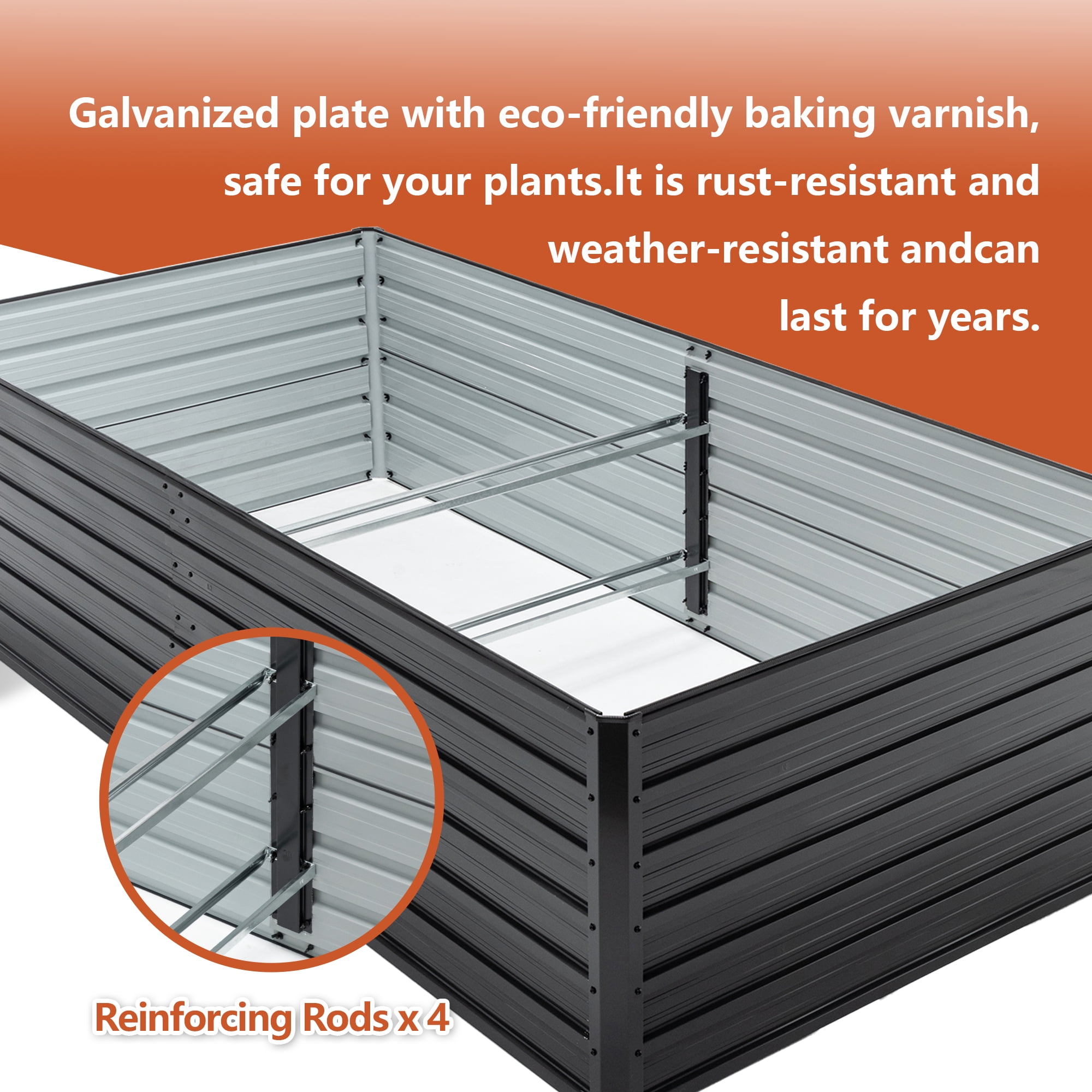 2 Pack 8x4x2ft Metal Galvanized Raised Garden Bed,Galvanized Planter Boxes Set or Vegetables Flowers Ground Planter Box,Black