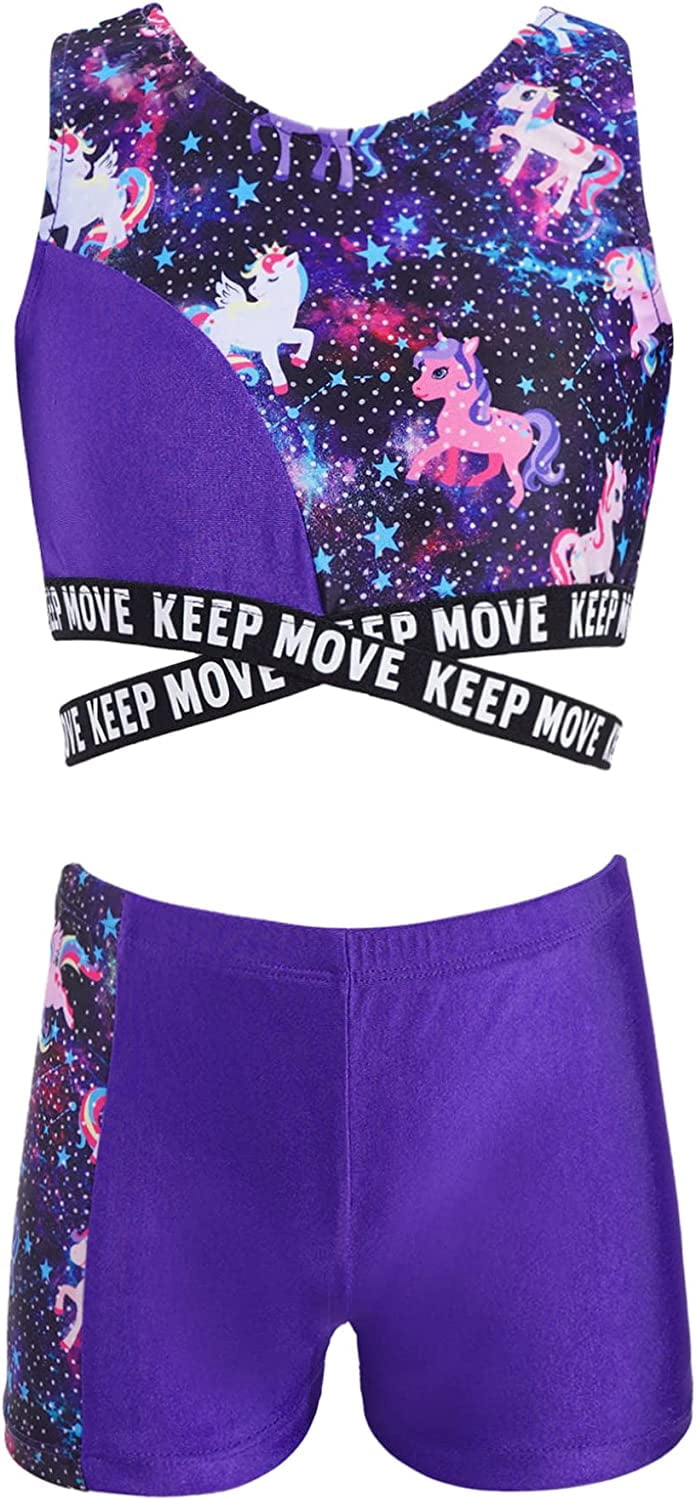 CebDs Kids Girls 2 Piece Crop Top with Booty Shorts Gymnastics Leotard
