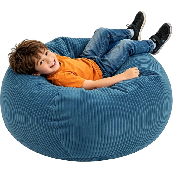 Corduroy Kids Bean Bag Chair with Memory Foam Filling Blue