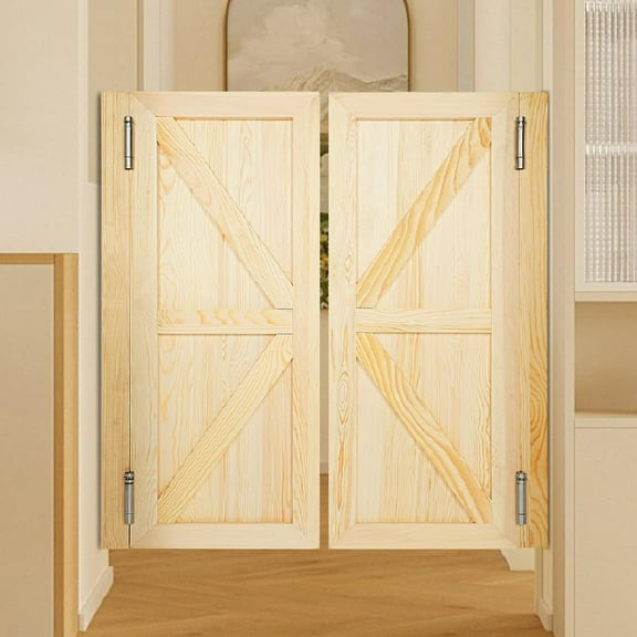 Swinging Doors Cafe Doors,Wood Saloon Swing Doors,Saloon Cafe Doors, Swinging Barn Door Swinging Door Auto Close Kitchen Bathroom Hallway Bar Swinging Door for Indoor (Log Color 31.5"x35.4")