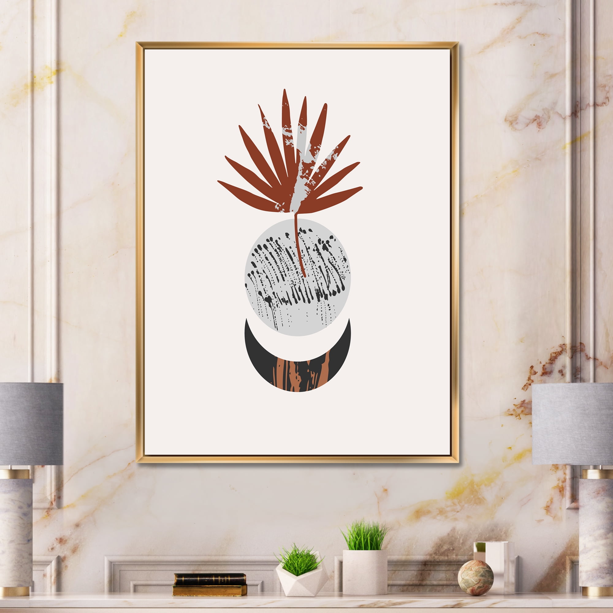 Designart 'Sun and Moon Shapes In Retro Terracotta Tones V' Modern Framed Canvas Wall Art Print