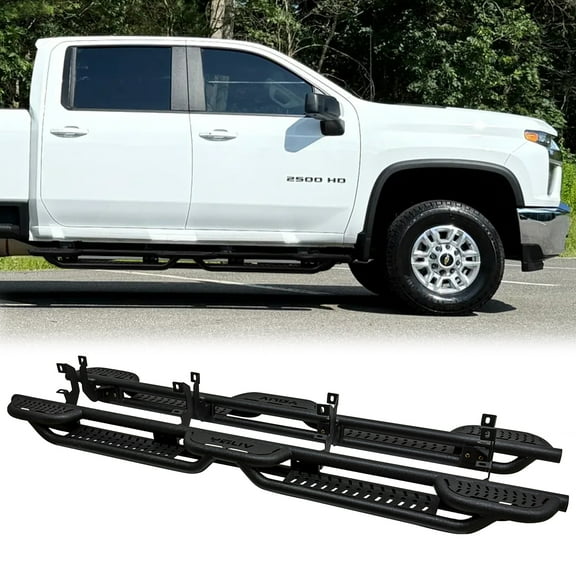 Vijay Running Boards Compatible with 2019-2020-2021-2022-2023-2024-2025-2026 Chevrolet Silverado 2500HD/3500HD Crew Cab A Pair Bolt-on Side Steps Rails Steel Nerf Bars
