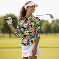 thumbnail image 4 of Uorisanigo Hawaiian Frangipani Womens Golf Shirt Quick Dry Casual Women's 3/4 Sleeve Athletic Golf Shirts Quarter Zip Workout Tops Comfortable Tennis Tops Workout Sports Size S, 4 of 7