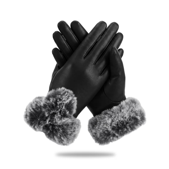 Gustave Women PU Leather Touch Screen Gloves Thermal Lining Faux Fur Cuffs Motorcycle Driving Winter Warm Gloves