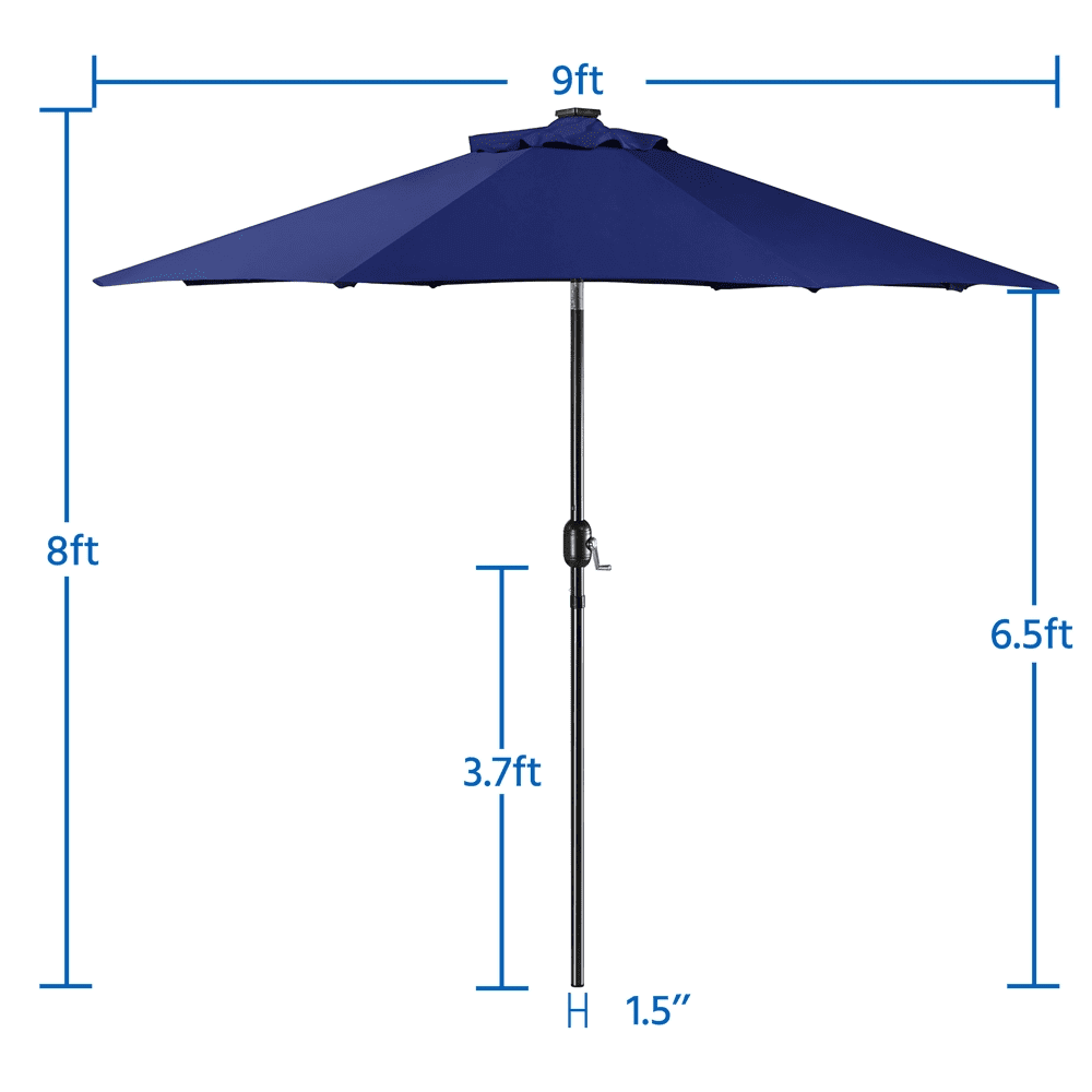 Renwick 9ft Outdoor Market Patio Umbrella with 32 LED Lights, Navy Blue