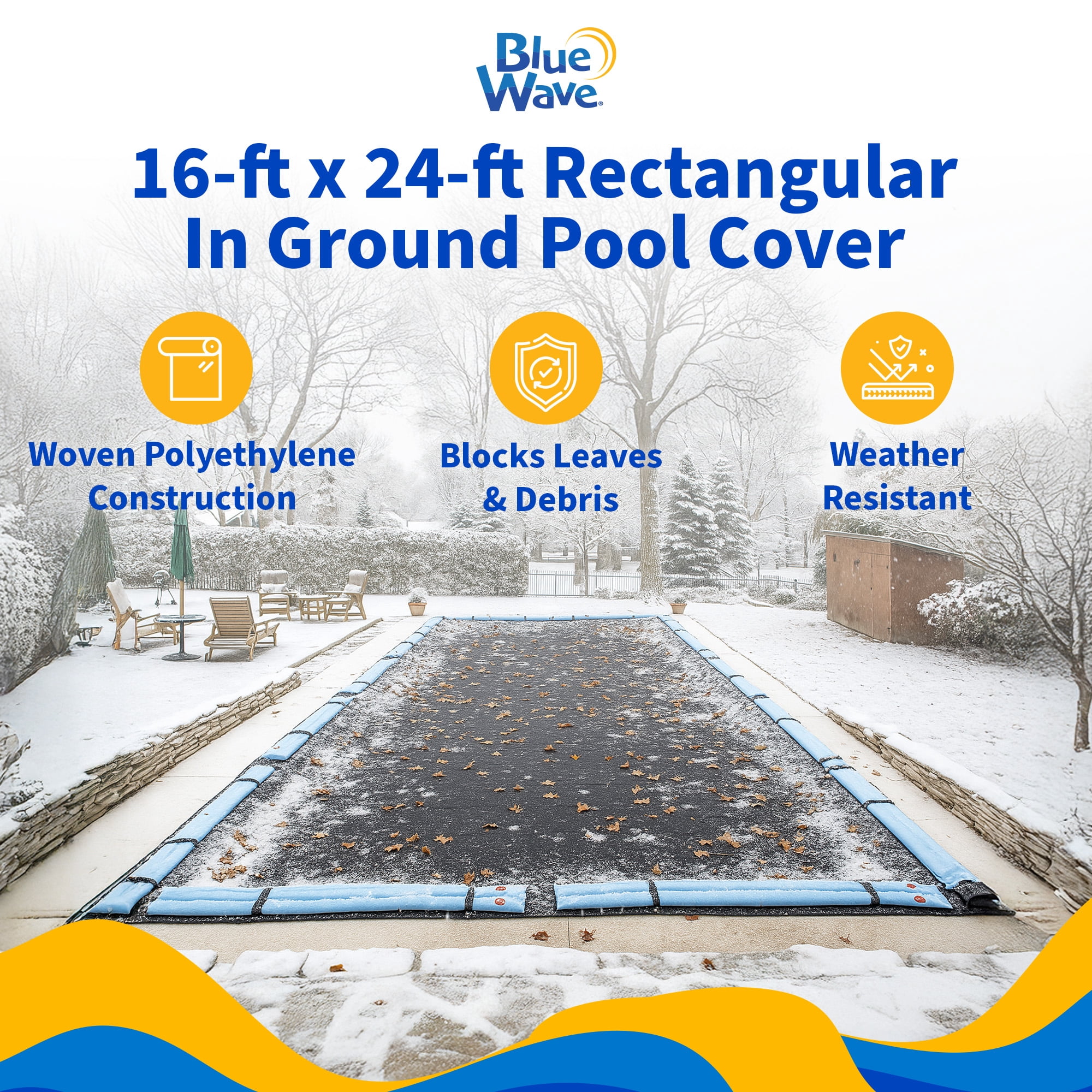 Blue Wave 16' x 24' Rectangular Rugged Mesh In Ground Pool Winter Cover