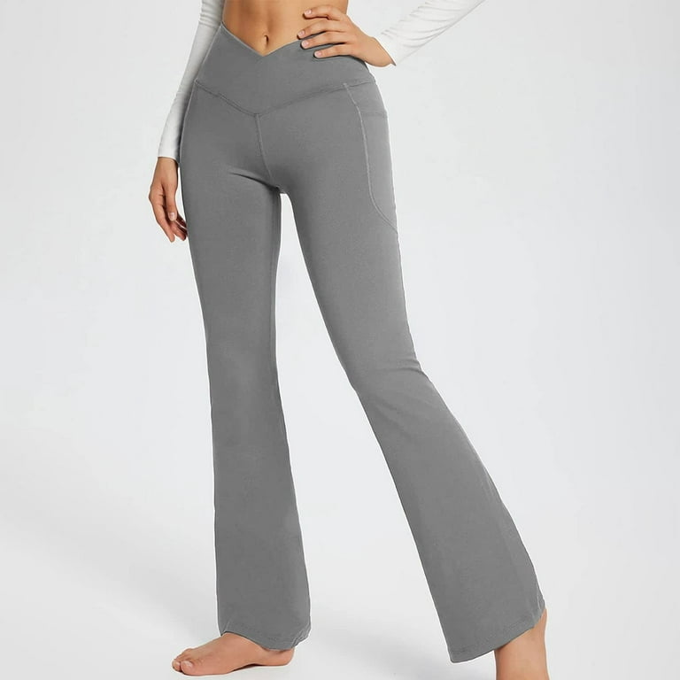 Susanny Maternity Flare Leggings Crossover Yoga Pants High Waisted Tummy  Contro Full Length Plus Size Wide Leg Pants Gray M