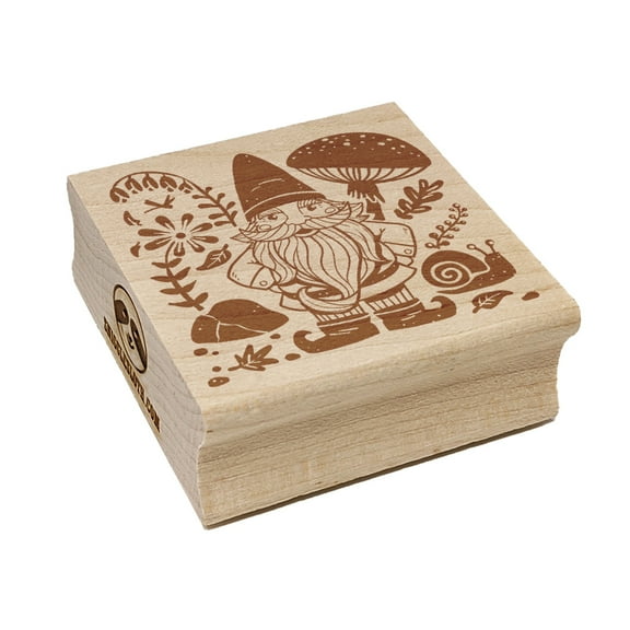 Garden Gnome with Background Square Rubber Stamp Stamping Scrapbooking Crafting - Small 1.25in