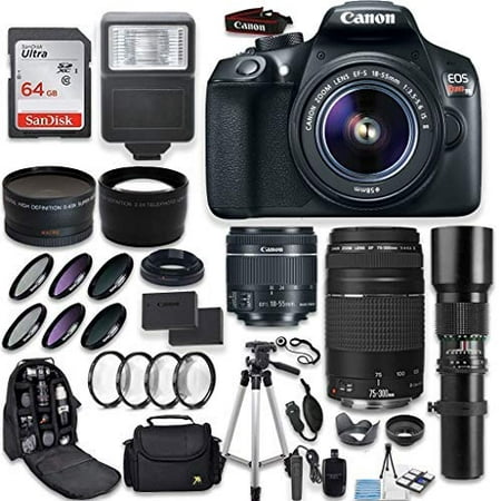 Canon EOS Rebel T6 DSLR Camera + Canon EF-S 18-55mm + Canon 75-300mm & 500mm Telephoto Lens + Wide Angle & Telephoto Lens + Macro Filter Kit + 64GB Memory + Accessory Kit