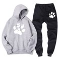 thumbnail image 3 of Sudadera con estampado de pata de perro de dibujos animados kawaii para hombre + pantalón deportivo de invierno cálido de polar, conjunto de 2 piezas, ropa deportiva holgada de gran tamaño para hombre, 3 of 5