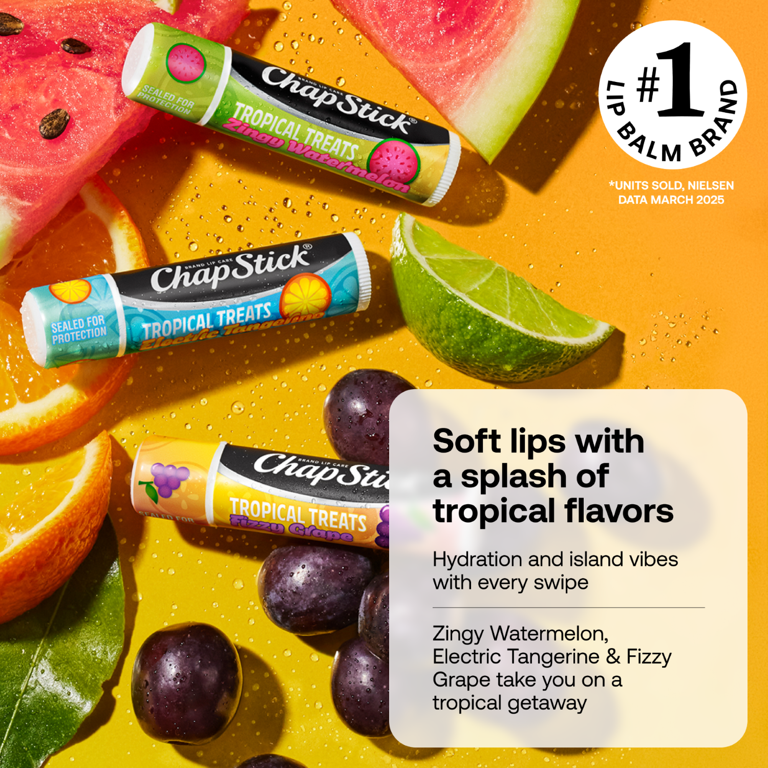 (2 pack) ChapStick Tropical Treats Flavored Lip Balm, Watermelon, Tangerine & Grape, 3 Pack