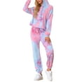 thumbnail image 4 of INSPIRAR CHIC Conjuntos de Sudadera Tie Dye para Mujeres, Sudadera con Capucha, Jogging, Conjunto de 2 Piezas, Talla XL, Rosa Azul, 4 of 6
