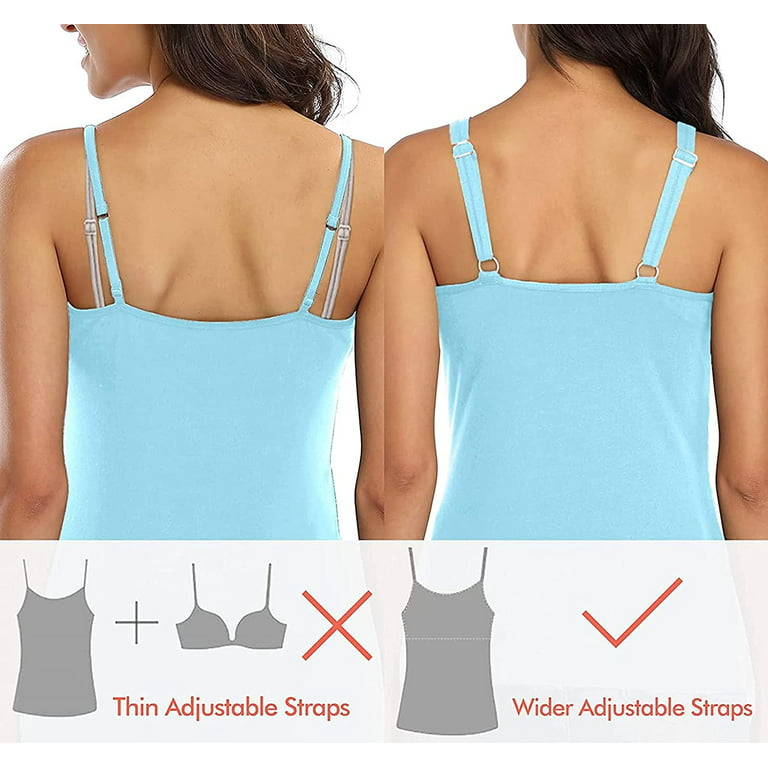 Women's Cotton Camisole With Shelf Bra Wider Adjustable Straps Basic Tank  Tops