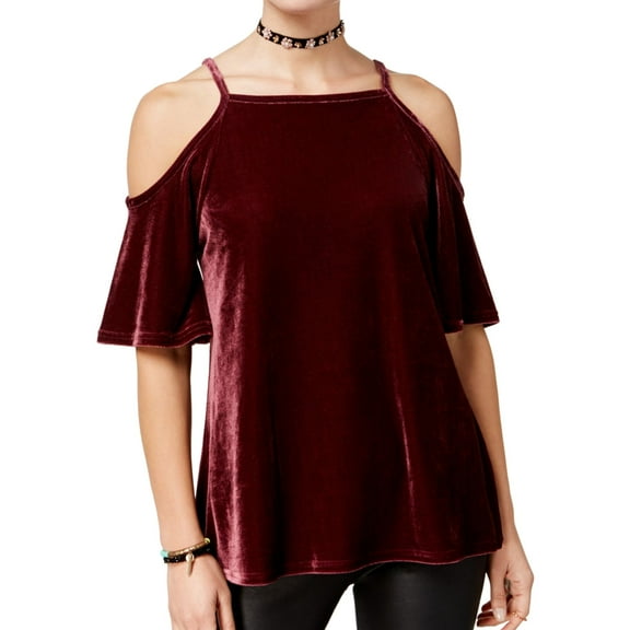 Ultra Flirt Womens Velvet Pullover Blouse, Red, Small
