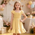 thumbnail image 4 of Ovbmpzd Yellow Big Girls Dresses Flutter Sleeve Cute Dresses Ruffled A-Line Midi Dresses,7 Years, 4 of 6