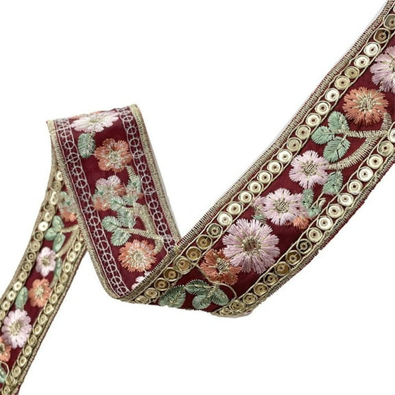 1.5 Inch Flower Jacquard Ribbon Trim Embroidered Ribbon Vintage Red Embroidery Tape Boho Floral Fabric Applique Sewing Ribbons for Sewing Making Craft Gift DIY Christmas Embellishment Decor