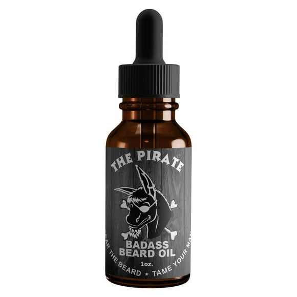 Aceite para el cuidado de la barba Badass para hombres, aroma pirata, 1 oz, todos los ingredientes naturales mantienen la barba y el bigote suaves y saludables