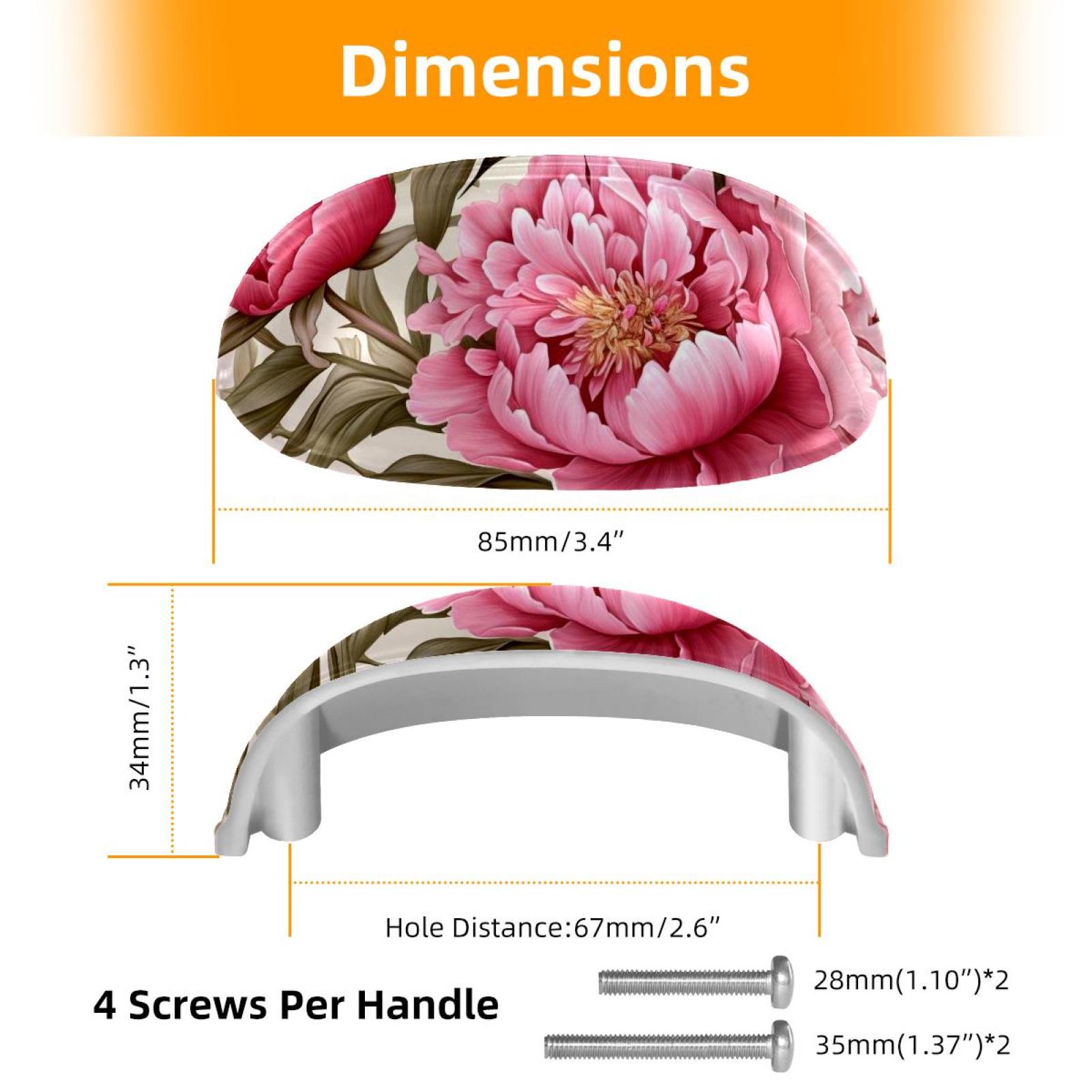 4 PCS Cabinet Cup Pull Peony Drawer Handles with Screws for Cabinet Dresser Kitchen Home Hardware Decor