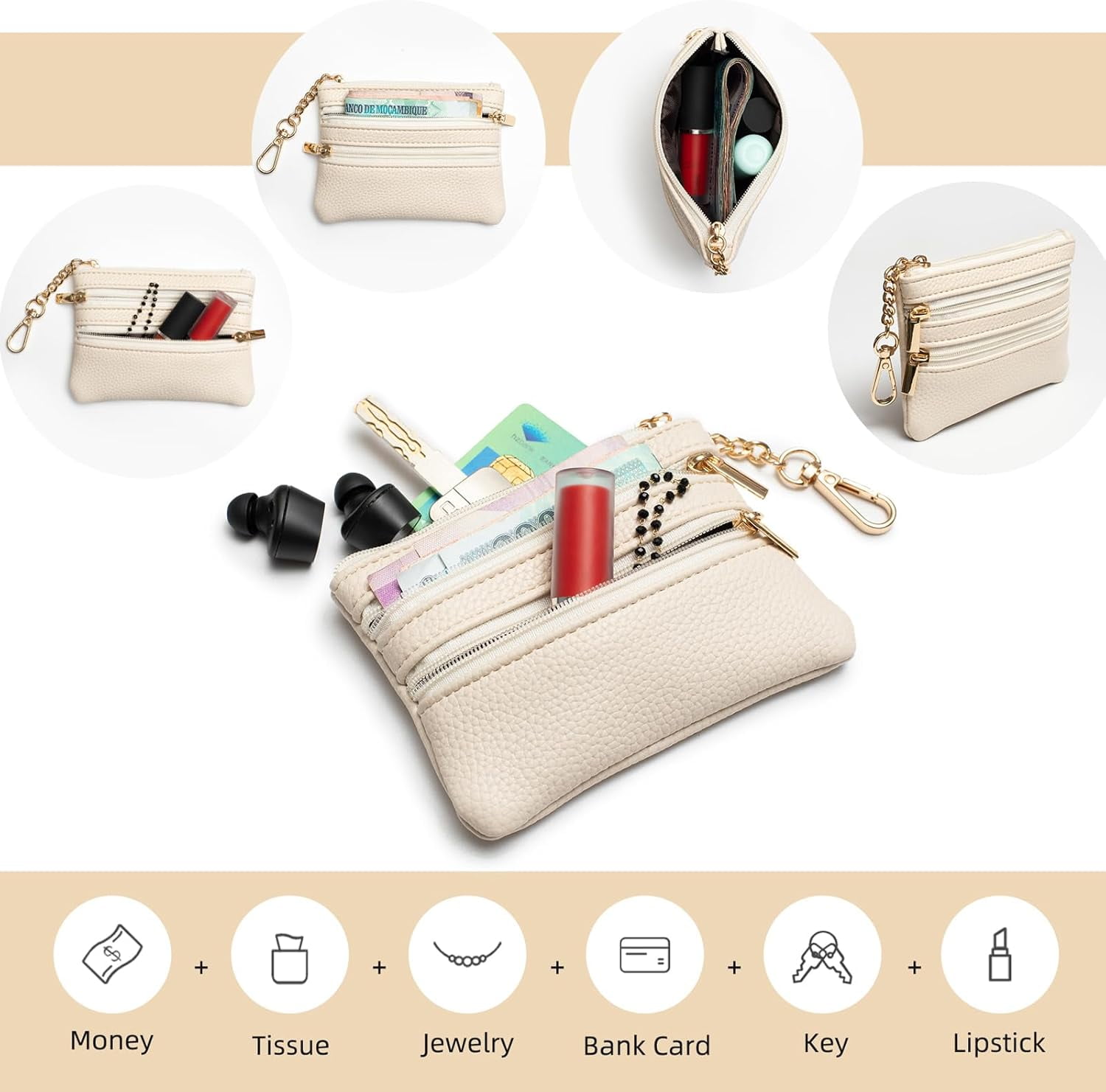 Crossbody Phone Strap with Zippered Pouch,Clip and Go Strap for Phone with Wallet,Adjustable Phone Lanyard Wrist Strap