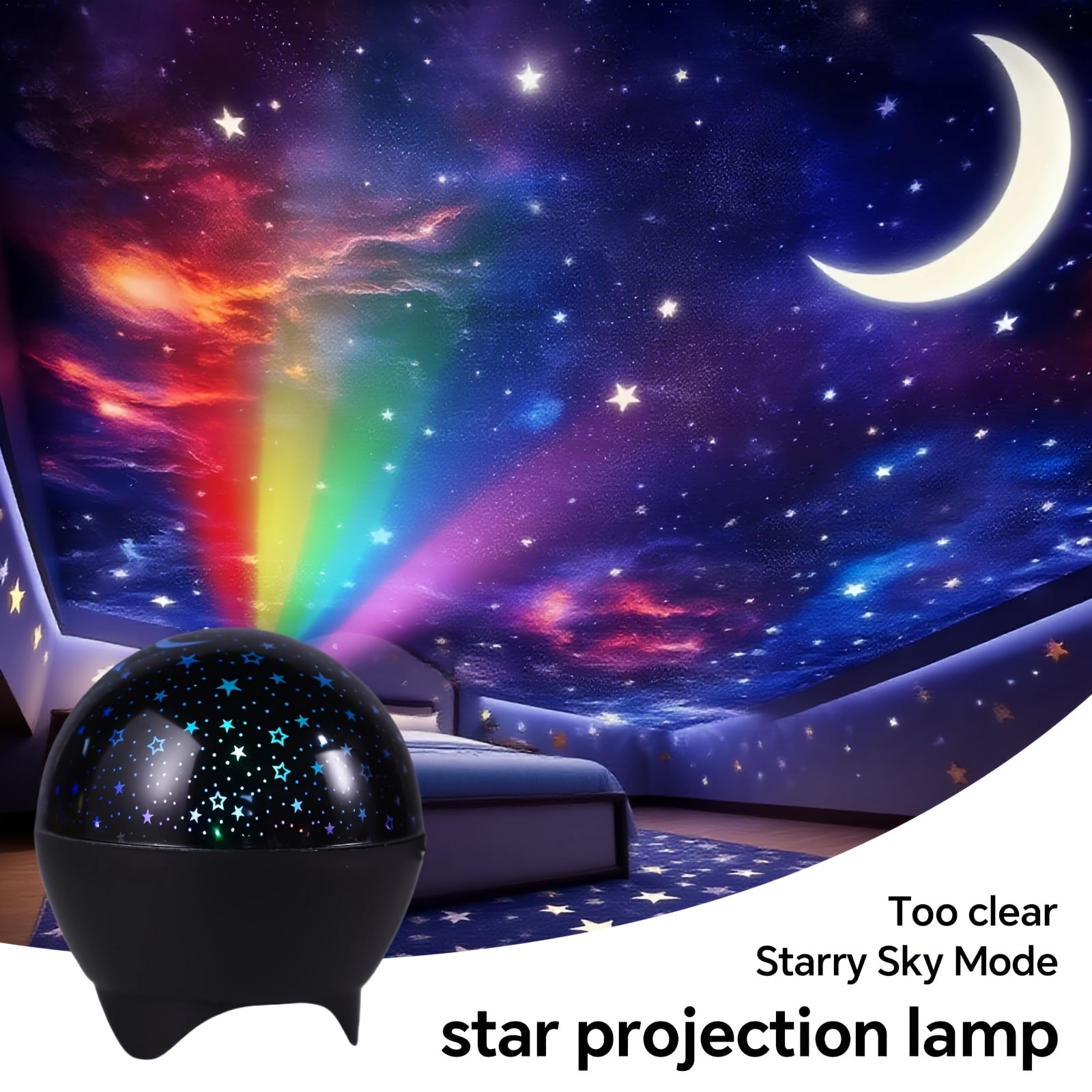 Rotating Star Moon Projector Night Light, 16 RGB Colors, Compact Starry Sky & Moon Lamp for Bedroom Living Room Party Christmas Decoration Gift