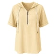 thumbnail image 6 of GUACER Womens Striped Hoodies Short Sleeve Cotton Linen Zipper Tops Casual Summer Shirts, 6 of 6
