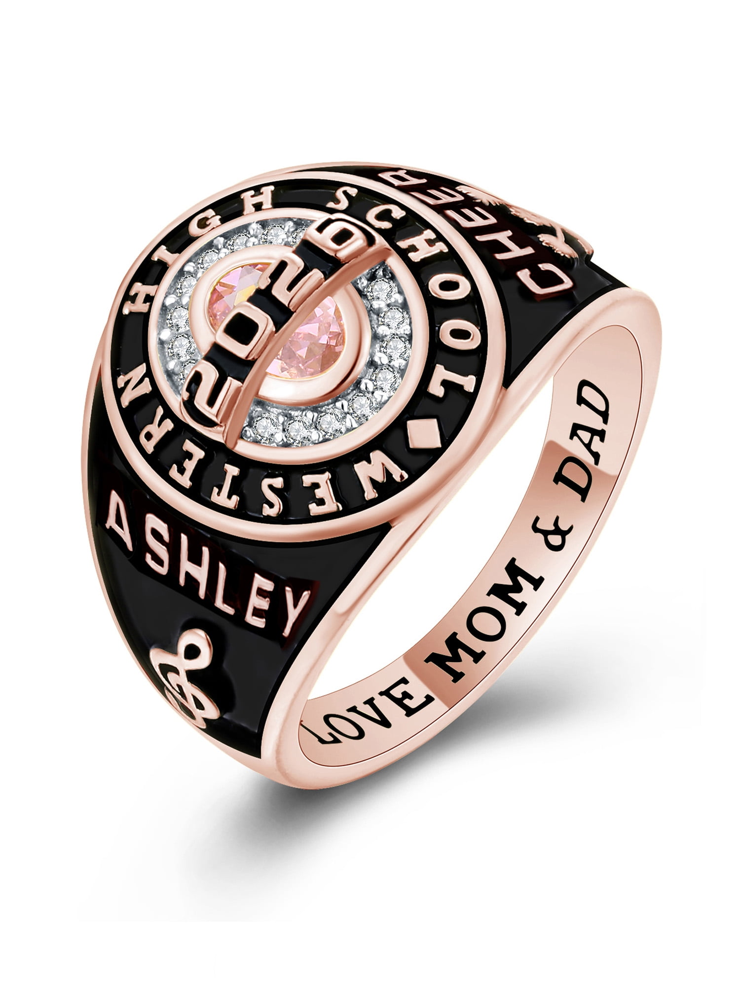 Mementos PJM Custom Class Rings for Women High School College-Privilege-Sterling Silver/Rose Gold