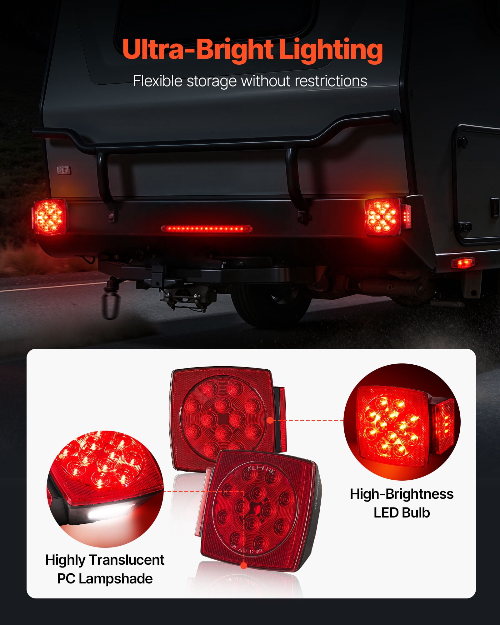 VEVOR Trailer Lights, 12V LED Trailer Tail Lights Kit with Stop Brake Turn Tail License Plate Clearance Lamp, Waterproof Tow Lighting Kit with Wiring Harness for Boat Truck Camper RV Snowmobile Bus