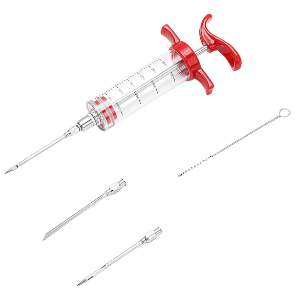 Meat Injector, 1-oz Plastic BBQ Marinade Injector Kit, Turkey Injector Syringe (3 Stainless Steel Meat Needles   1 Cleaning Brush) for Turkey Smoked BBQ Grill.
