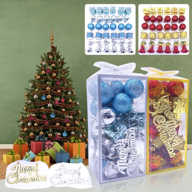Xihbxyly 32 Adornos Navideños para Árbol, Dorados y Azules, Duraderos, Ideales para Árboles y Coronas, Elegantes Decoraciones Navideñas, Ideales para Hoteles y Oficinas, Caja de 20 X 10 X 10 Cm.