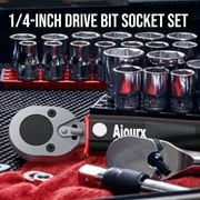 Aiourx, 1/4 Ratchet Steel Handle Matte with Drive Torque Wrench 23 Piece