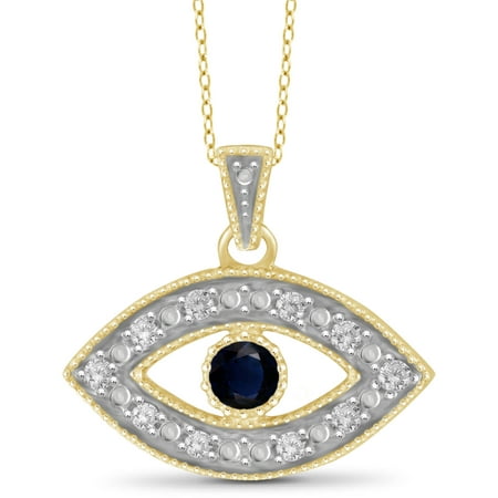 JewelersClub 1/7 Carat T.G.W. Sapphire and White Diamond Accent 14kt Gold Over Silver Evil Eye Pendant