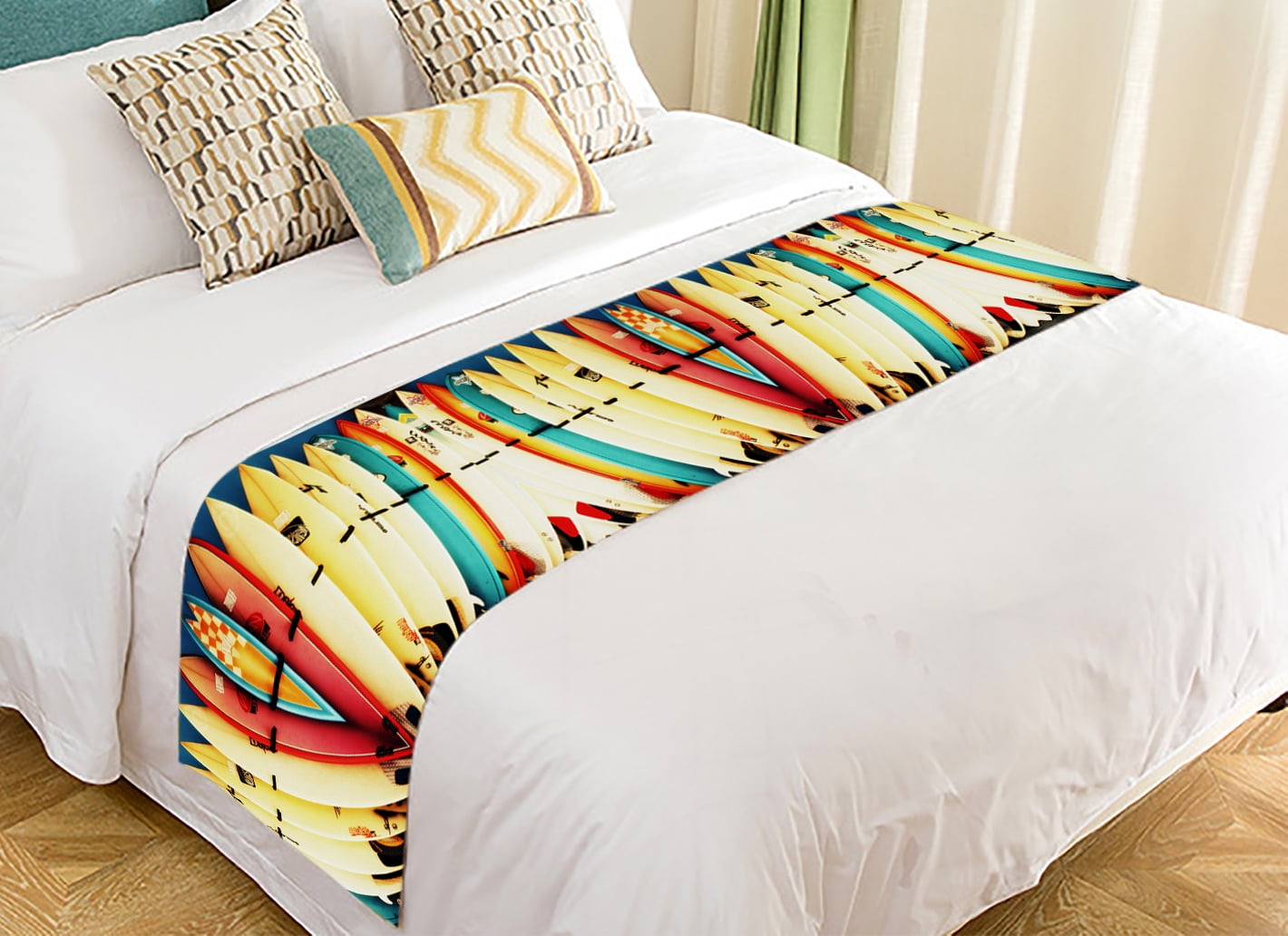 GCKG Colorful Surfboard Super Bed Decoration Bed Runner Bedding Scarf